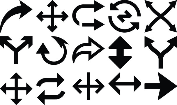 Set of arrow icons and symbols for navigation and direction