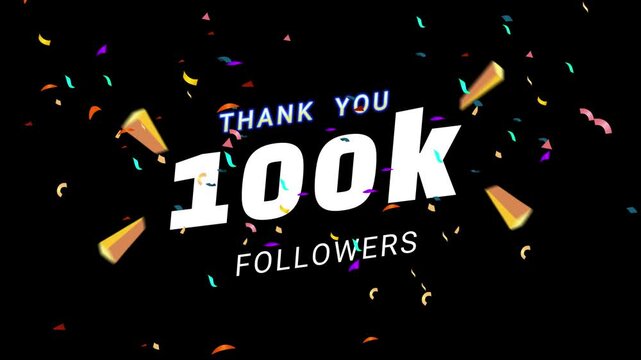 100k celebration with fireworks and confetti on black background