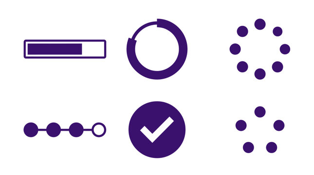 Collection of modern loading icons and progress indicators on a white background