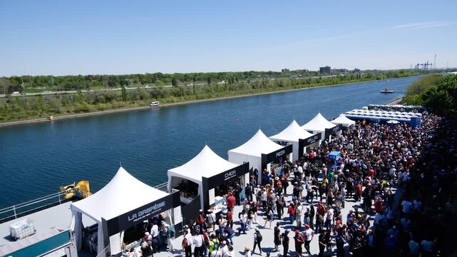 May 22, 2026, Montreal, Canada, crowds gather at Formula 1 Grand Prix venue along Circuit Gilles Villeneuve. g.