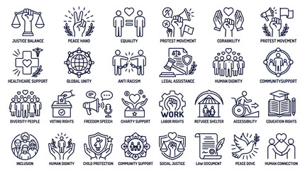 Obraz premium Icons representing social justice and community support themes
