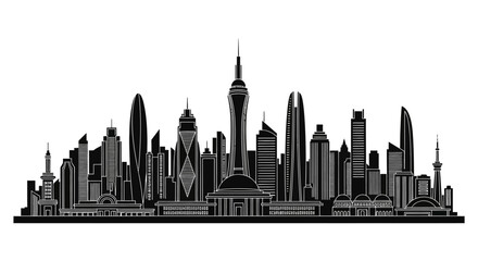 Fototapeta premium Macau City Skyline Silhouette, Vector Illustration