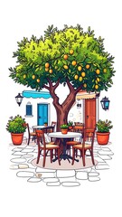 Obraz premium Outdoor dining under fruit tree.