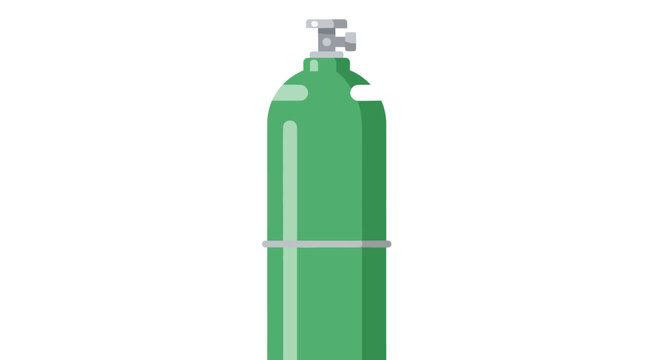 Isolated green industrial gas cylinder with valve detail.