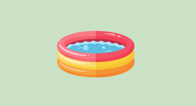 Colorful inflatable kiddie pool with water inside.