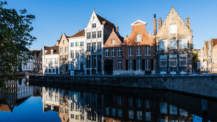 Naklejka premium White Medieval Buildings by Bruges Canal