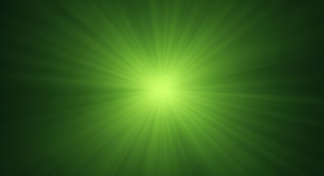 Vibrant green light burst with radiating rays on a dark gradient background.