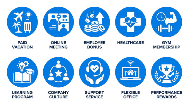 Icons Representing Various Workplace Benefits and Programs