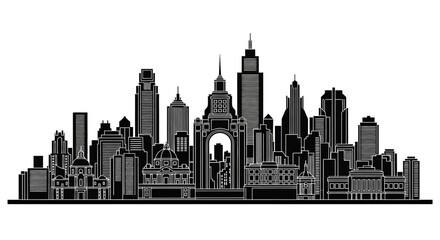 Obraz premium Black and white city skyline silhouette illustration