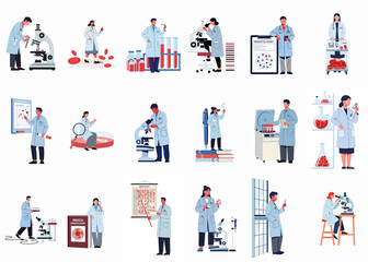 Comprehensive Collection of Hematology Laboratory Professionals and Scientists Conducting Blood Research, Diagnostics, and Medical Experiments in a Modern Lab Setting. © Sewelas
