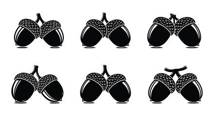 Acorns collection black vector silhouettes on white background © MdNirob