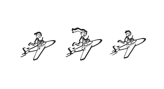 Whimsical sequential illustration of a surfer riding waves.