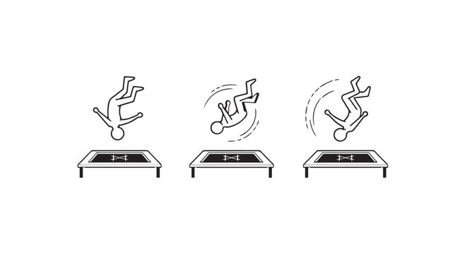 Sequential illustrations of trampoline falls and accidents.