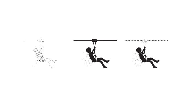 Silhouette figures zip lining through adventure course.