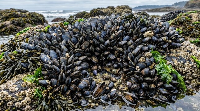 Abundant Mussel Cluster Marine Ecosystem