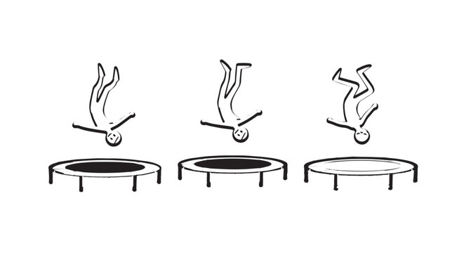 Step by Step Illustrations of Trampoline Stunts and Techniques.