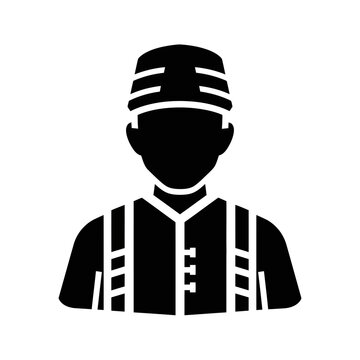 Icon icon of a bellhop or hotel porter wearing a uniform with a cap and suspenders, representing hospitality service and concierge staff
