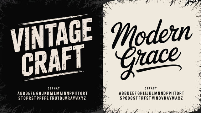 A striking typographic design showcasing vintage and modern font styles with character sets