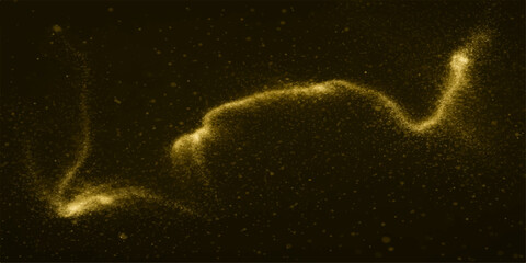 Abstract space background with glowing moving light particles, stars and cosmic nebula in dark yellow universe sky © RD Visuals