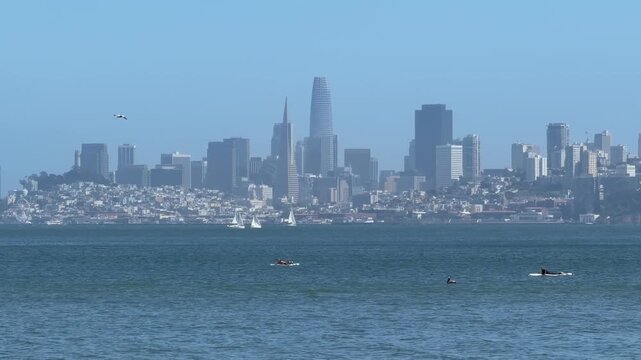 View of San Francisco downtown skyline and Bay from Sausalito
