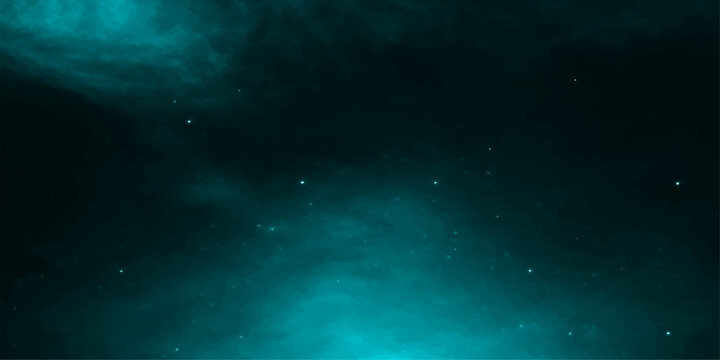 Deep teal deep space background with stars, galaxy, nebula and cosmic night sky illustration