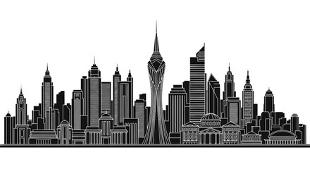 Obraz premium Modern City Skyline Silhouette Illustration with Tall Skyscraper