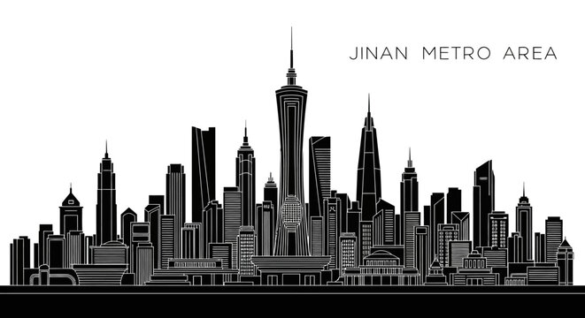 Jinan China Skyline Silhouette Vector Illustration