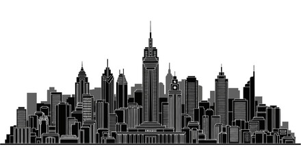 Obraz premium Modern City Skyline Silhouette on White Background
