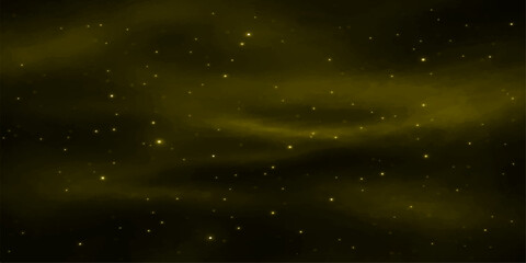 A vast dark yellow and black galaxy space background with starry light particles and moving nebula clouds across a deep cosmos universe loop © RD Visuals