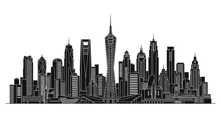 Fototapeta premium Modern City Skyline Silhouette Illustration, Urban Architectural Vector