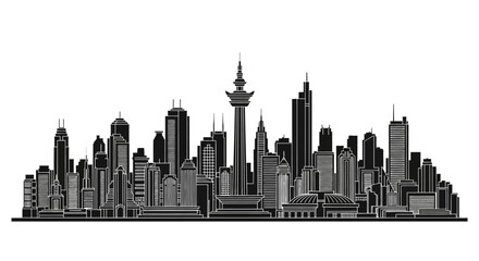 Fototapeta premium Jakarta City Skyline Silhouette with Iconic Monas Tower