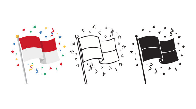 Colorful flags celebrating an event with confetti