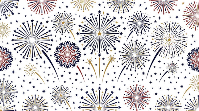 Colorful fireworks pattern with stars on white background