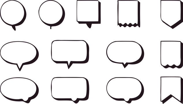 Minimal speech bubble icon collection with bold outline chat symbols and rounded dialog shapes. Modern communication elements for messaging apps, social media branding and digital interface design 