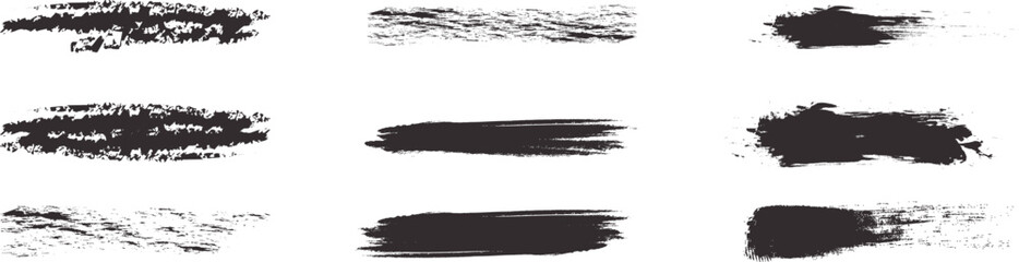 Fototapeta premium Abstract grunge brush stroke collection with rough monochrome paint textures and artistic ink smear effects. Modern distressed banner elements for branding, posters and creative graphic design project