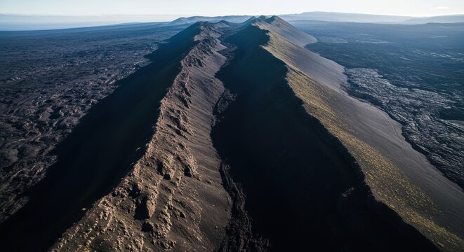 Dramatic Volcanic Ridges stretch across stark geological landscape