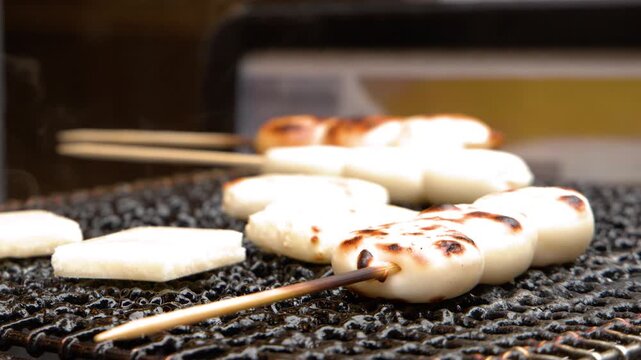 Japanese Mochi and Dango Grilling on Charcoal at Tsukiji Market