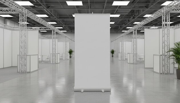 Blank Roll Up Banner in Trade Show, Mockup, Advertising, Exhibition Exhibition Banner, Trade Show