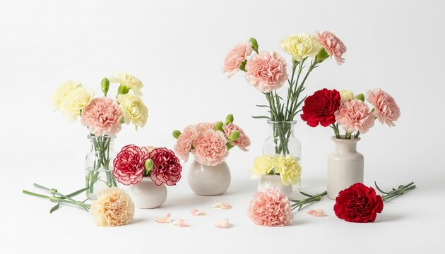 Carnation flower collection set in white background for mockup decoration