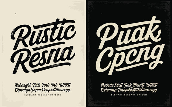 Rustic and puak cpeng lettering designs on a split black and beige background