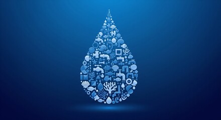 Obraz premium Water drop shape composed of plumbing, ecology and marine life icons