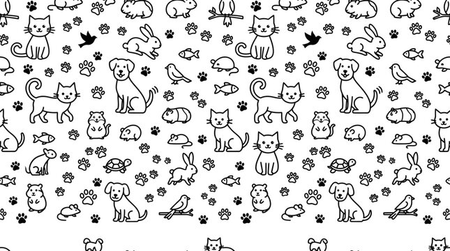 Cute animal pattern with dogs, cats, and pets