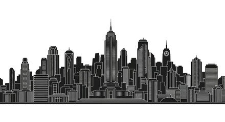 Obraz premium Black and white city skyline silhouette with detailed skyscrapers