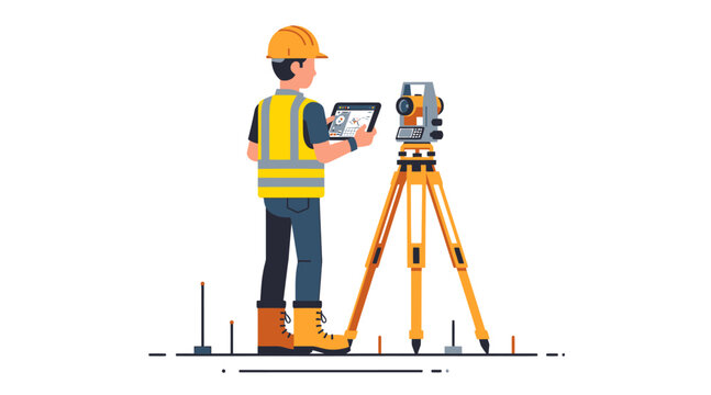 Surveyor meticulously operating surveying equipment, collecting data for construction projects.