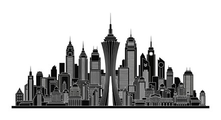 Fototapeta premium Modern city skyline silhouette illustration, urban architectural design