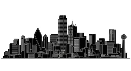 Naklejka premium Dallas Texas City Skyline Silhouette, Urban Architectural Landmark