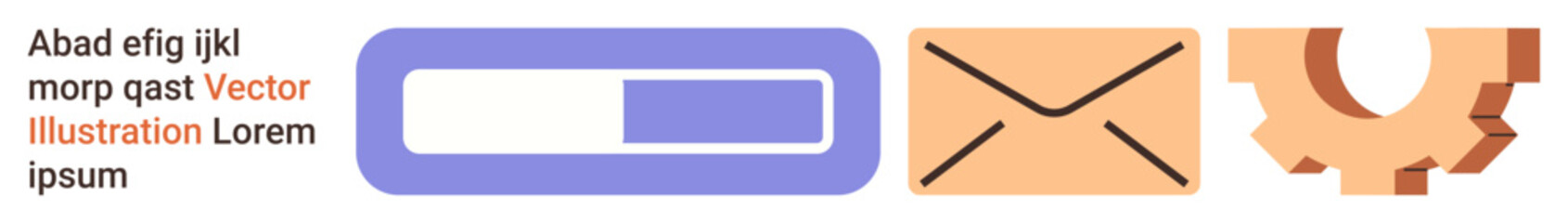 Fototapeta premium Workflow, communication, technology, progress, business tools, and digital processes. Visual includes a progress bar, an email icon and a gear. Workflow and communication concepts