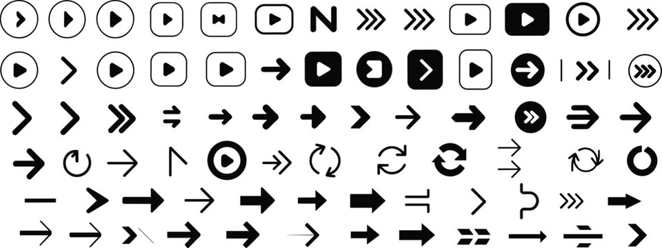 Arrow icons collection with play, forward, next, navigation, direction, refresh, multimedia, interface, fast forward, symbol, user interface