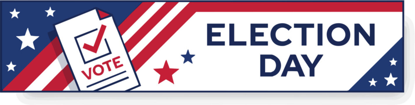 Election Day Banner with Voting Ballot and American Flag Patriotic Design