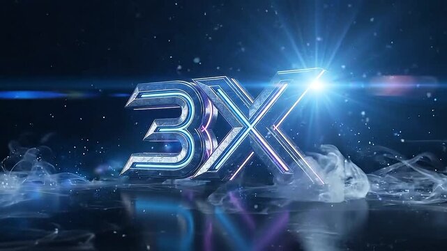 Futuristic 3X Metallic Logo with Blue and Purple Neon Glow on Dark Background